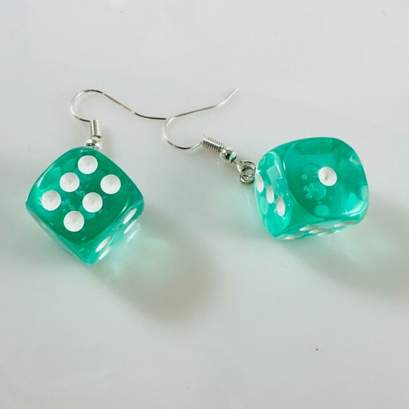 Let's get lucky! Super cute lucky dice earrings in clear Aqua Blue. - Picture 4 of 6